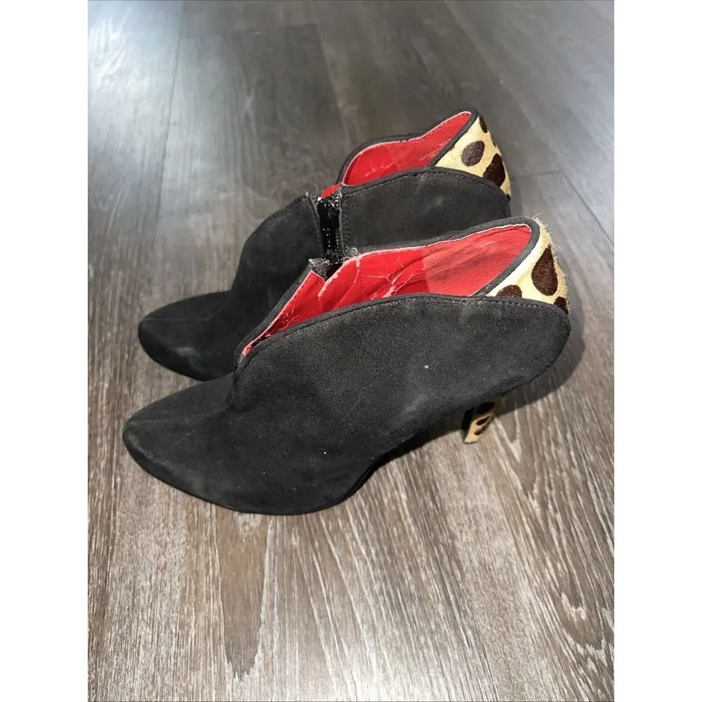 Nine West Size 6M Round Toe Leopard Print Black Fur  Stiletto Heels Pump 3